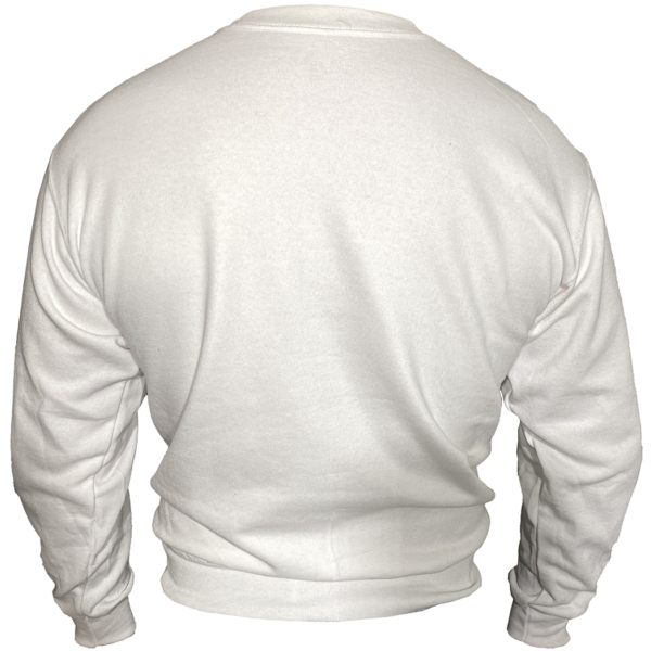 Condawear sweatshirt back view, white.