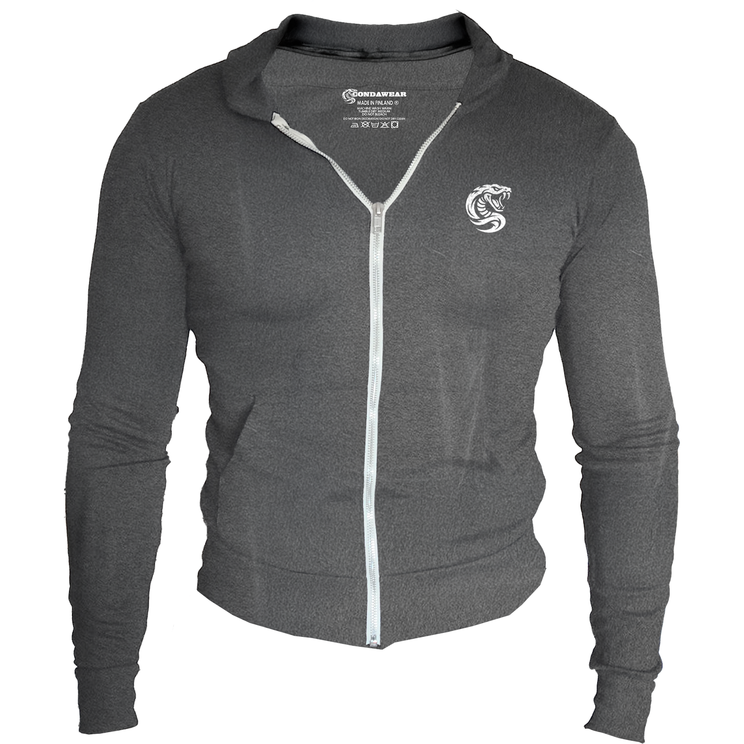 Grey Zipper Hoodie Front Condawear